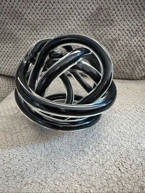 Modern Black blown glass Knot Sculpture - Home Art Accent 4 inch